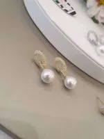 Pearl Dangle Loop Earrings - Image 3