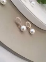 Pearl Dangle Loop Earrings - Image 2