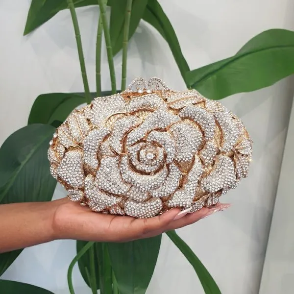 Gold Crystal Rose Clutch