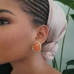 Round Coral Gold Earring