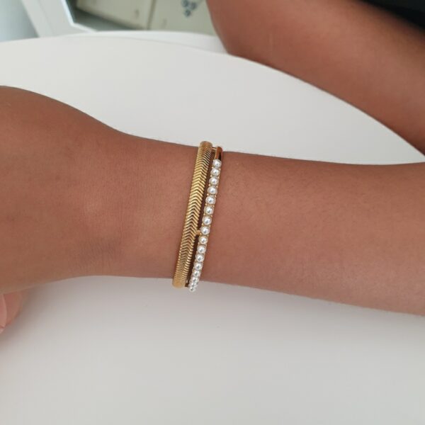 Layered Gold Pearl Bangle